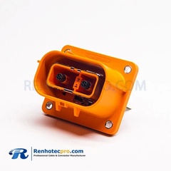HIGH VOLTAGE SAFETY LOCK CONNECTOR 150A STRAIGHT THROUGH HOLES 6MM 2 PIN ORANGE PLASTIC PLUG&SOCKET