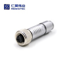 M12 Female Plug Straight Metal Shell Small Tail Size Field Wirable Connector