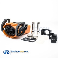 HIGH VOLTAGE CONNECTION 2 PIN ORANGE PLASTIC A KEY 200A 8MM STRAIGHT THROUGH HOLES PLUG AND SOCKET