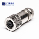 M12 Female Plug Straight Metal Shell Field Wireable Connector